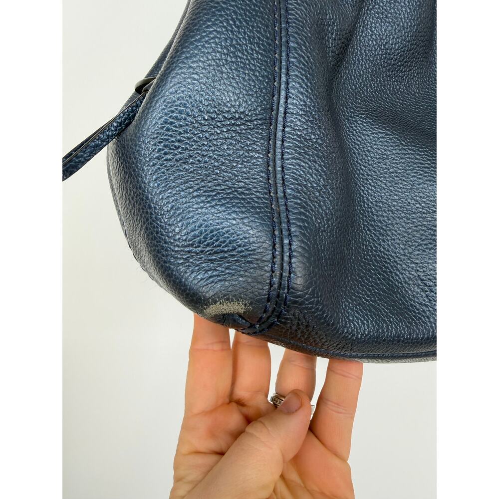 Coach F22209 Lexi Chain Shoulder Bag Metallic Navy Blue Leather Purse Handbag - Picture 14 of 16